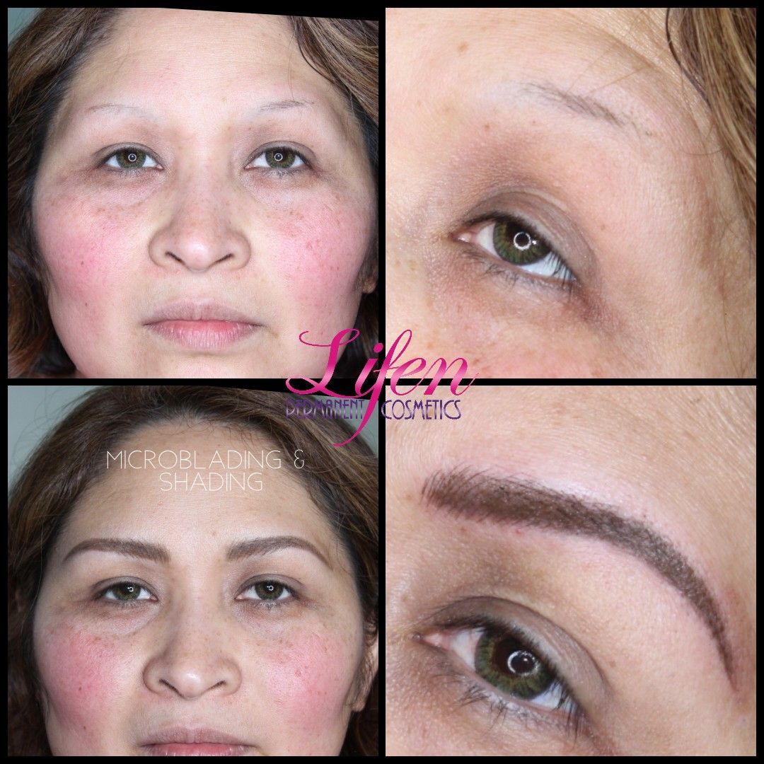 A before and after photo of a woman 's eyebrows