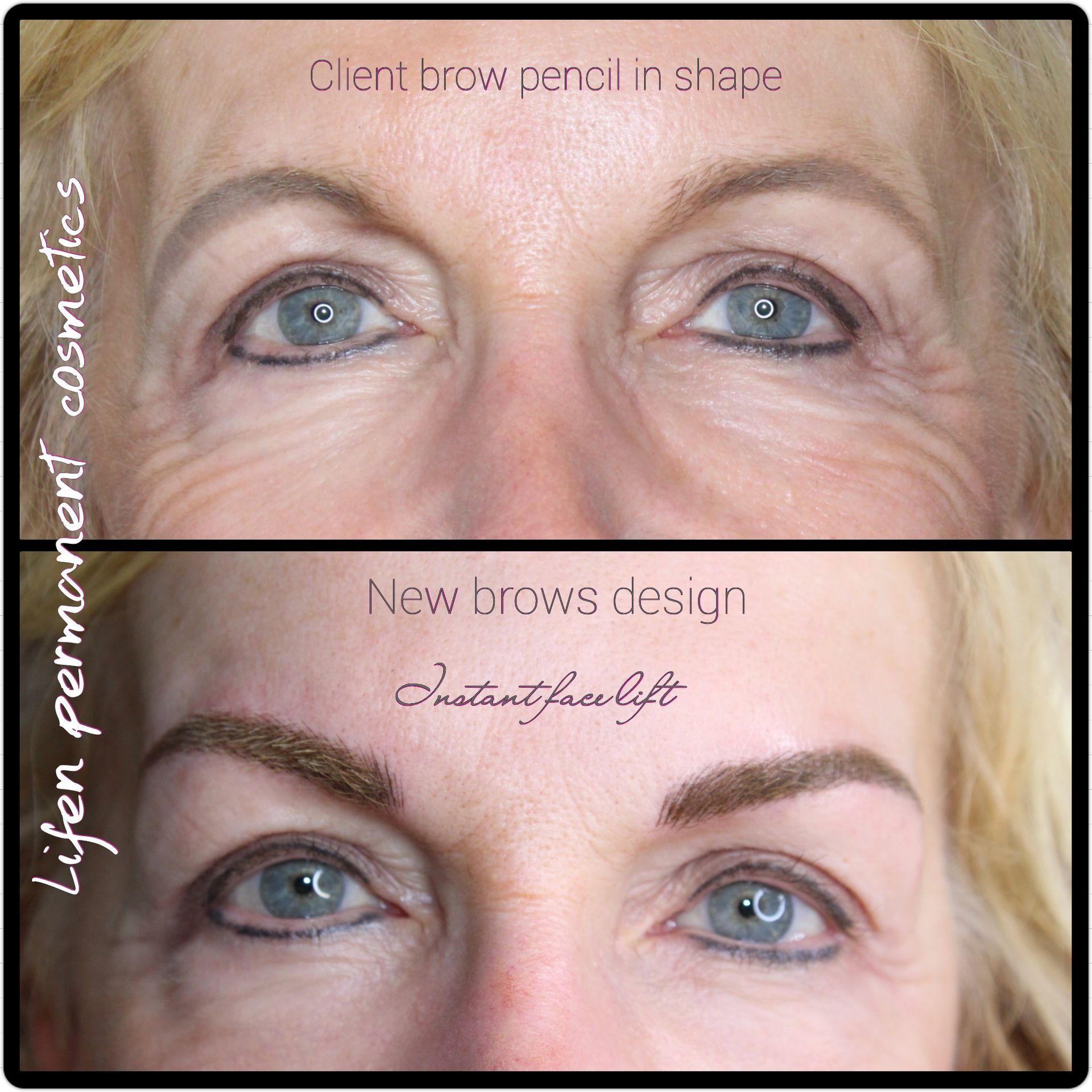 A before and after photo of a woman 's eyebrows