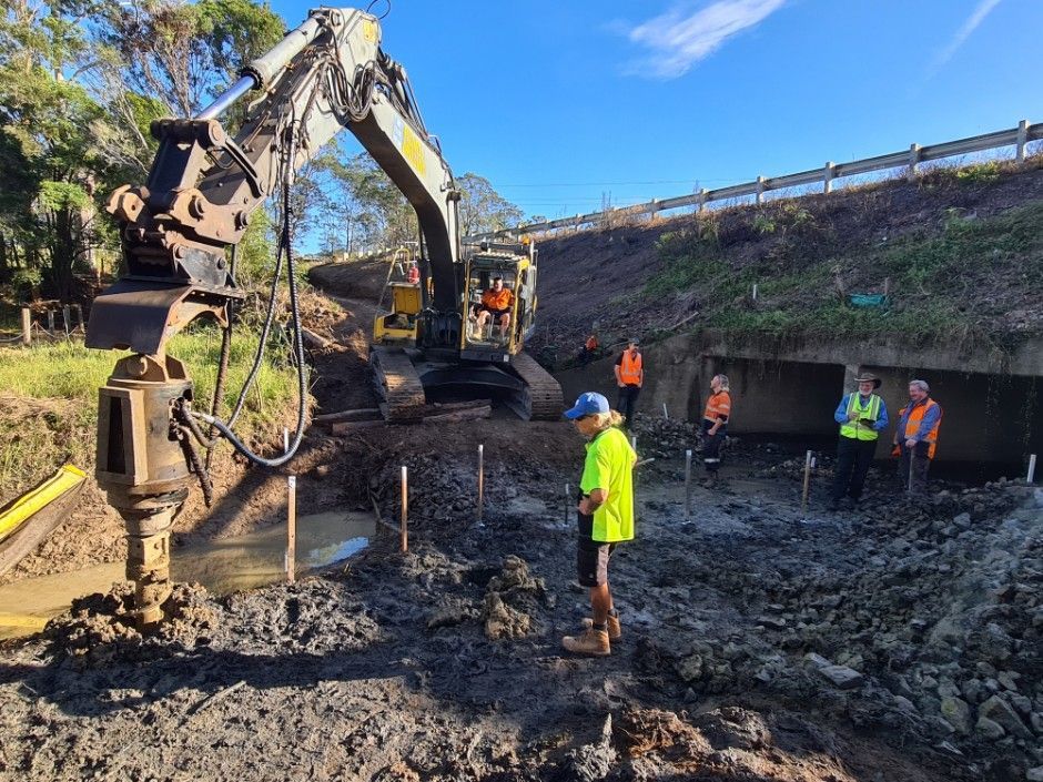 Excavator In Construction Site — Earthmoving & Excavation in Taree, NSW