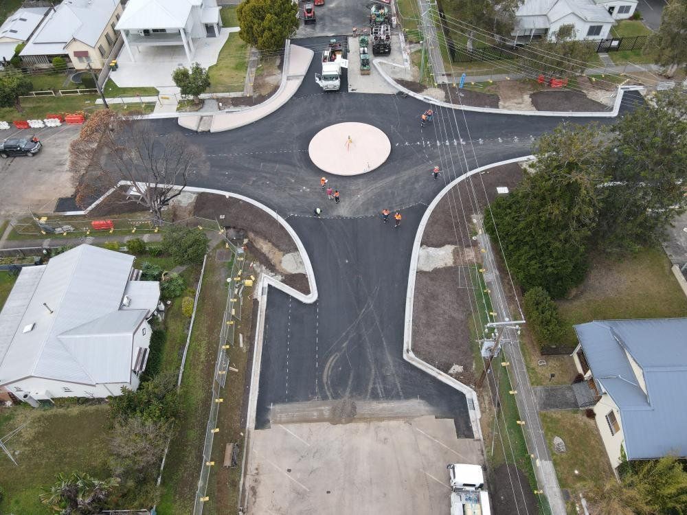 Aerial View Of Roundabout Road Construction — Projects in Coopernook, NSW