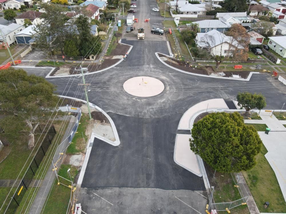 Aerial View Of Roundabout Road Construction — Projects in Coopernook, NSW