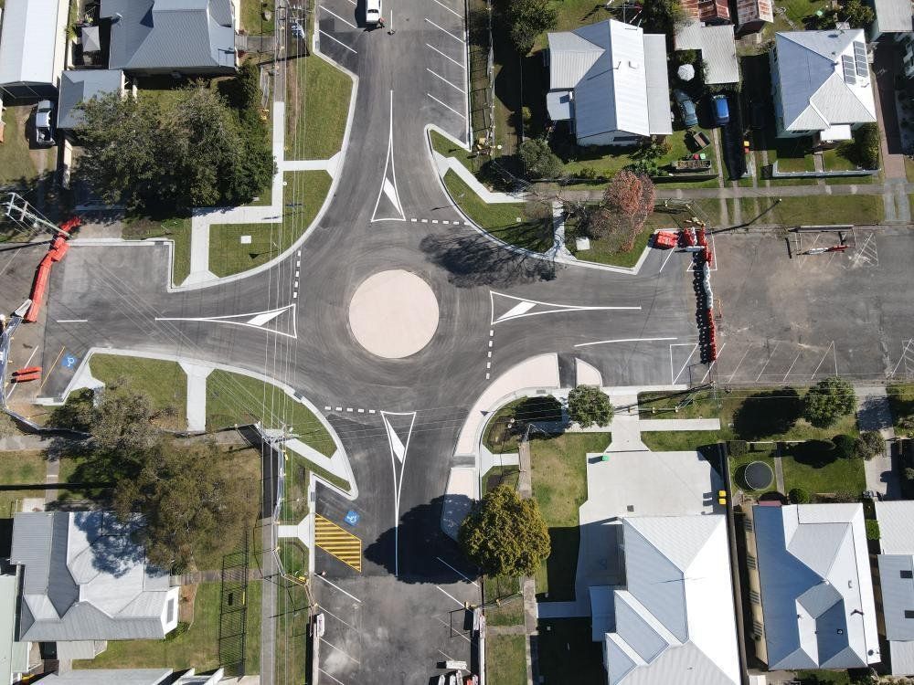 Aerial View Of Roundabout Road Construction — Projects in Coopernook, NSW