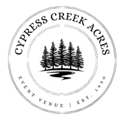 A black and white logo for cypress creek acres event venue