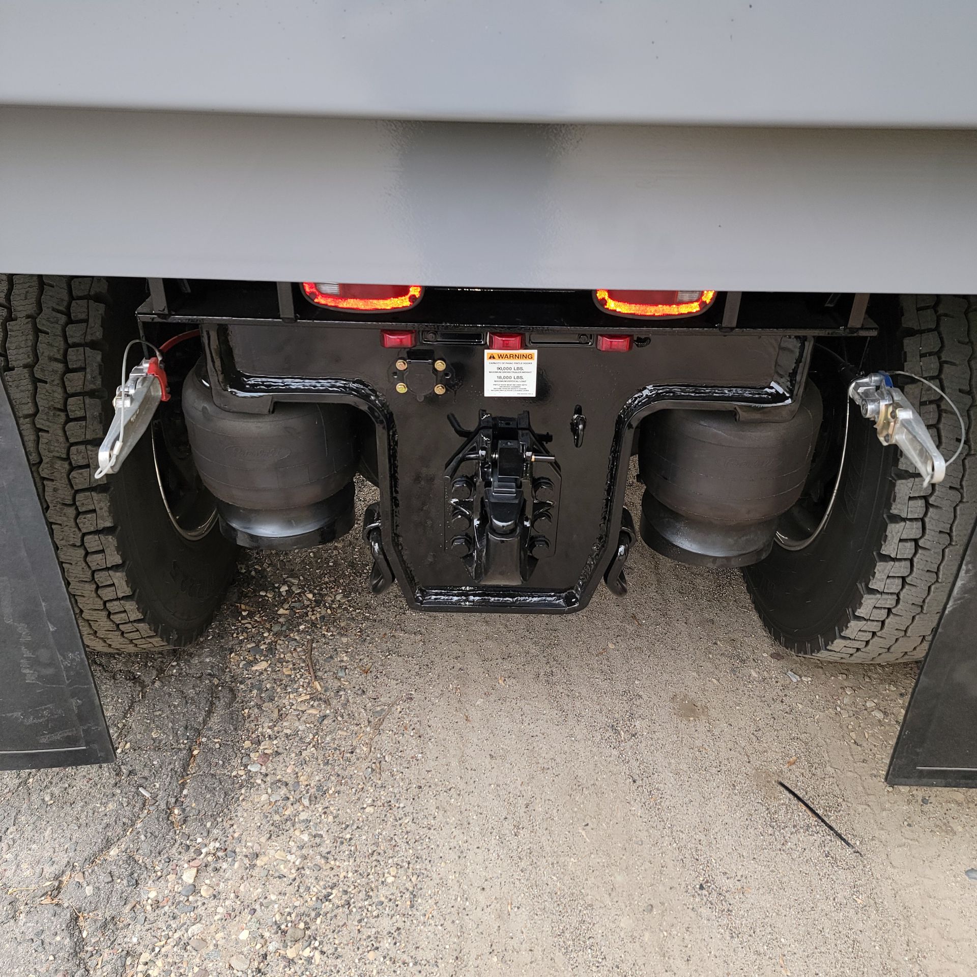 A close up of the back of a truck with air suspension