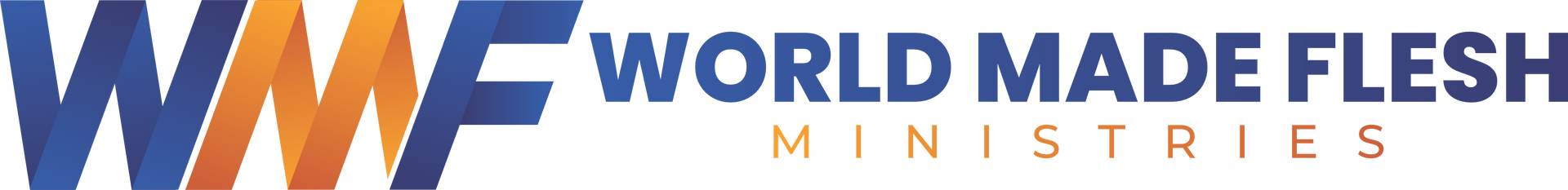 Logo for World Made Flesh Ministries. Blue, orange, and yellow stylized 