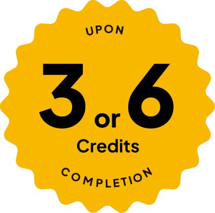 Blue badge with text: 