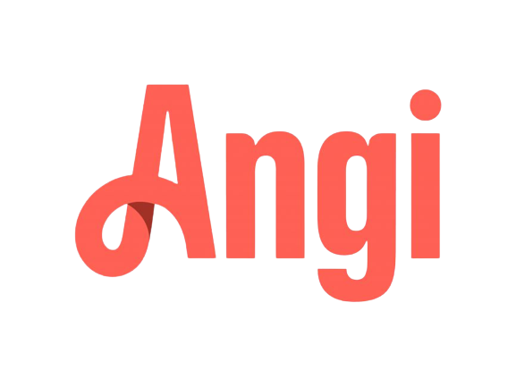 Angi logo, coral-colored text on white background.