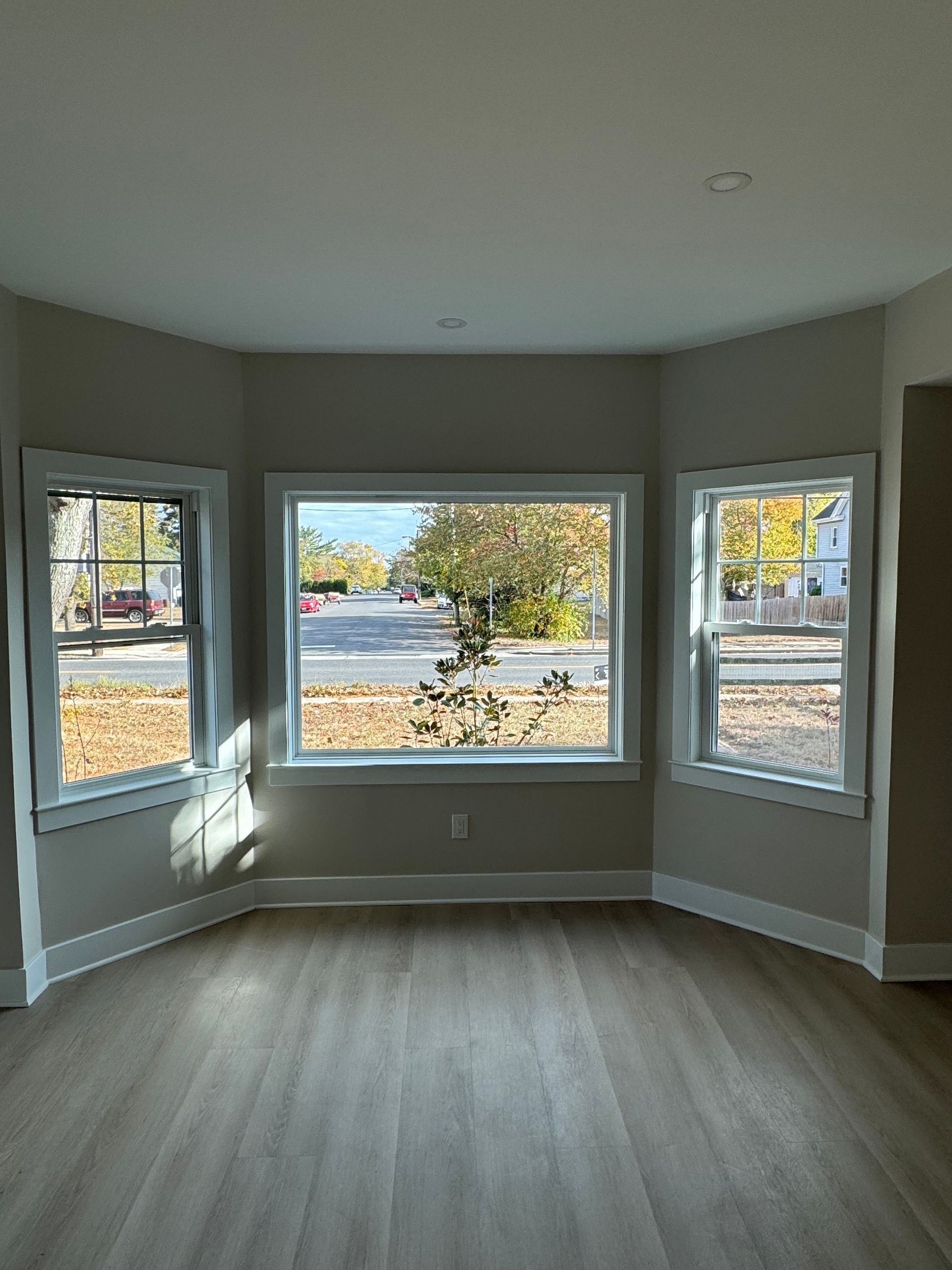 There is a large window in the middle of the room.