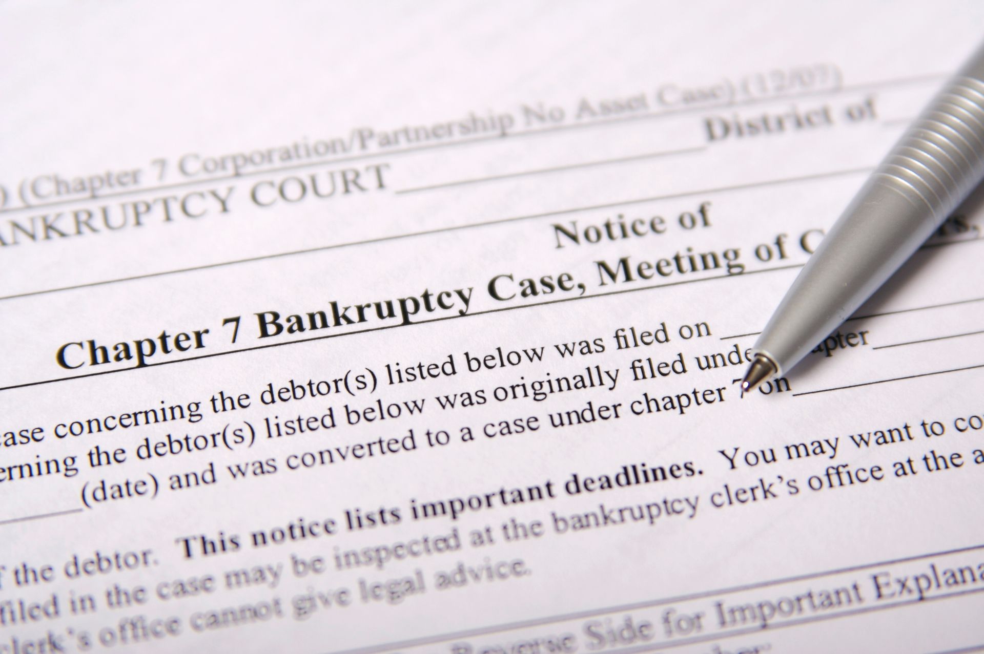 View of Chapter 7 bankruptcy paperwork with McManus and Associates, a Chapter 7 bankruptcy attorney in Indianapolis, IN.