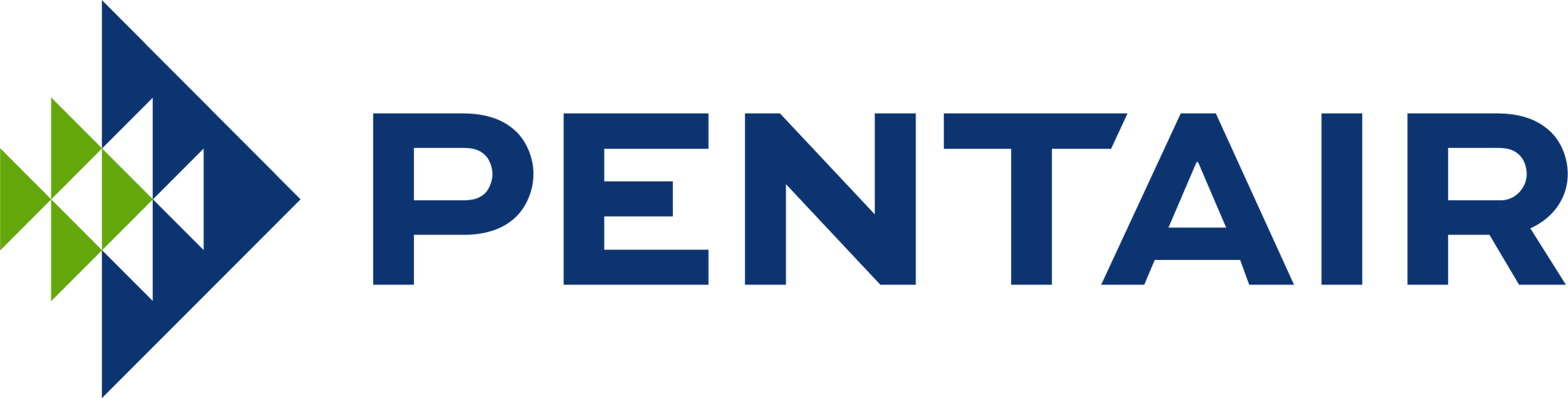 The logo for pentair is blue and green with arrows pointing in opposite directions.