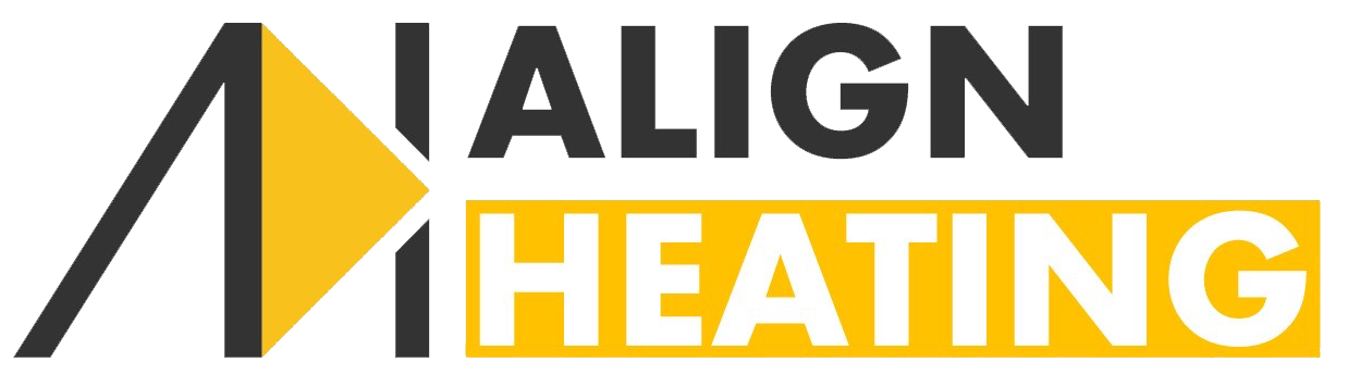 The logo for align heating is yellow and black.