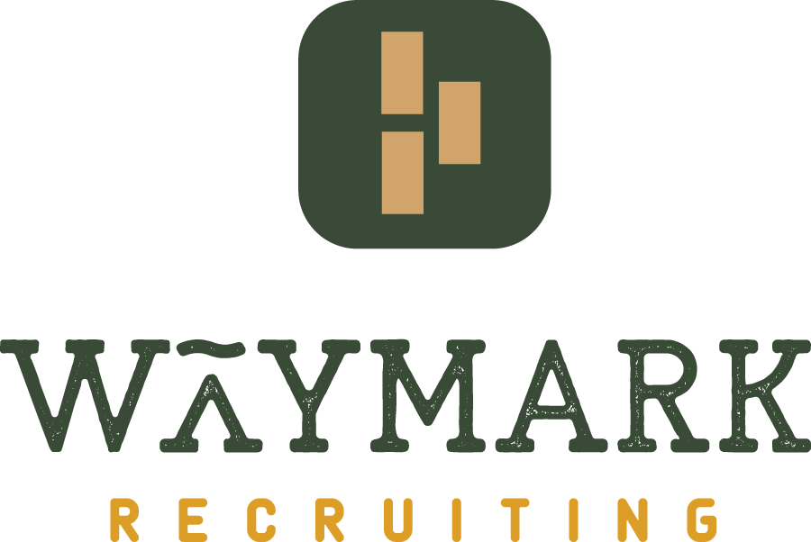 Waymark Recruiting logo with dark green icon and gold “RECRUITING” text