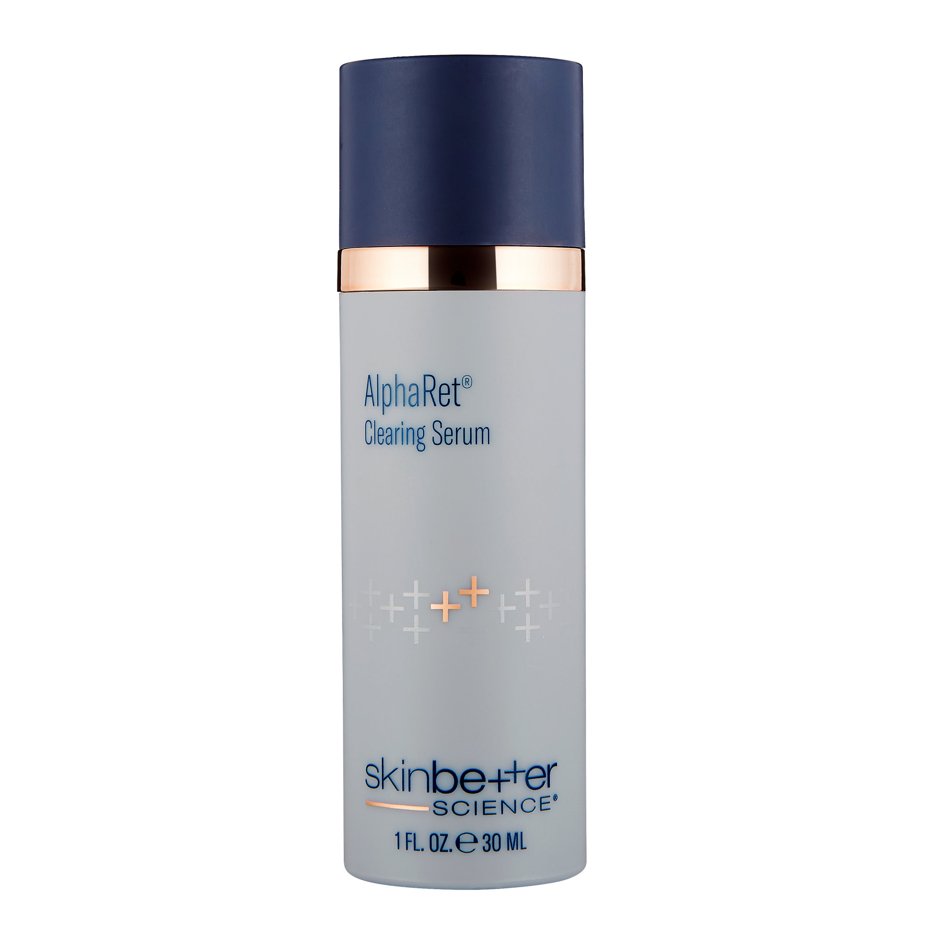 Bottle of Skinbetter Science AlphaRet Clearing Serum. Blue and white design, 1 fl oz.