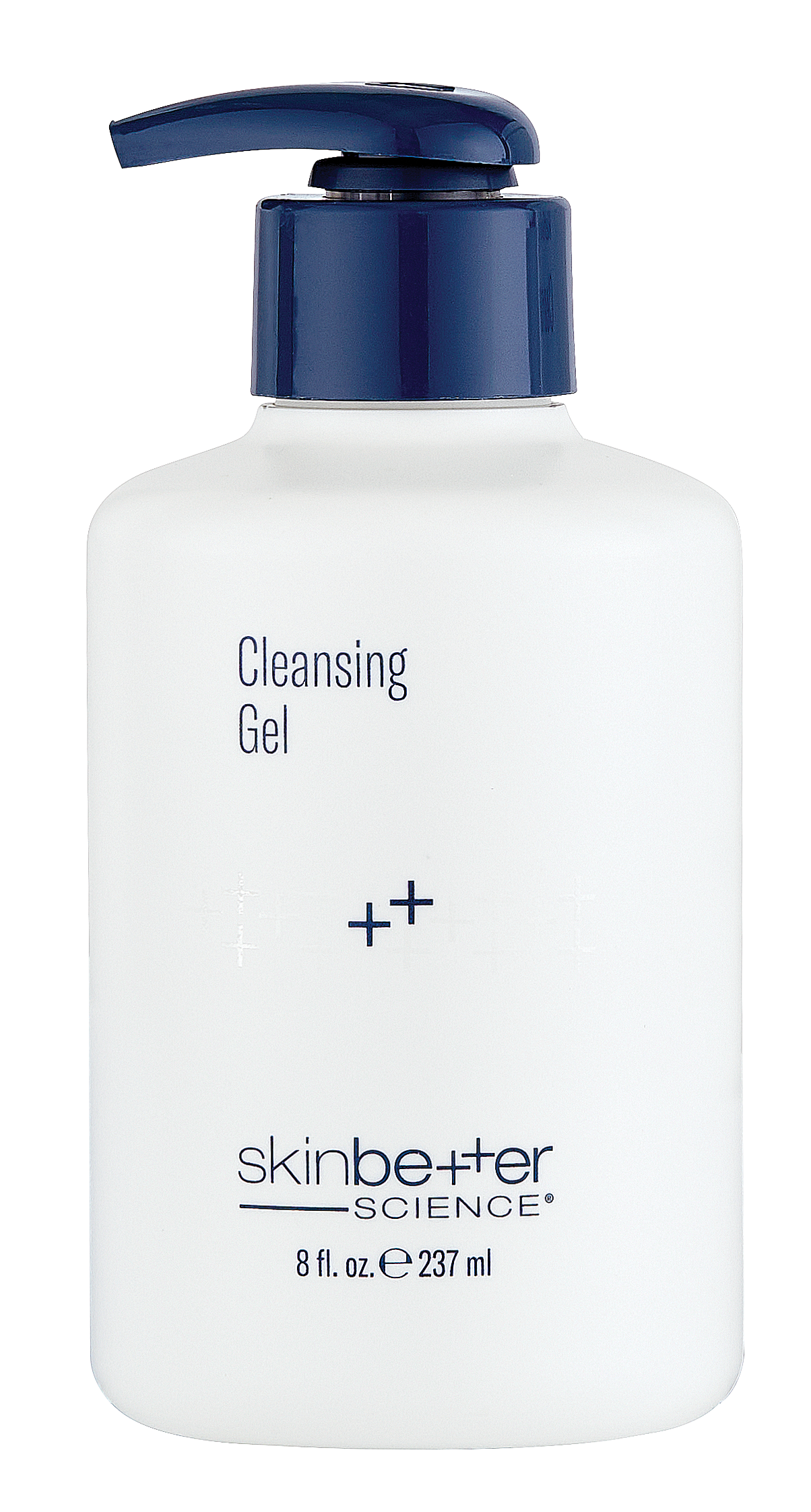 White skincare bottle with a blue pump dispenser, labeled 