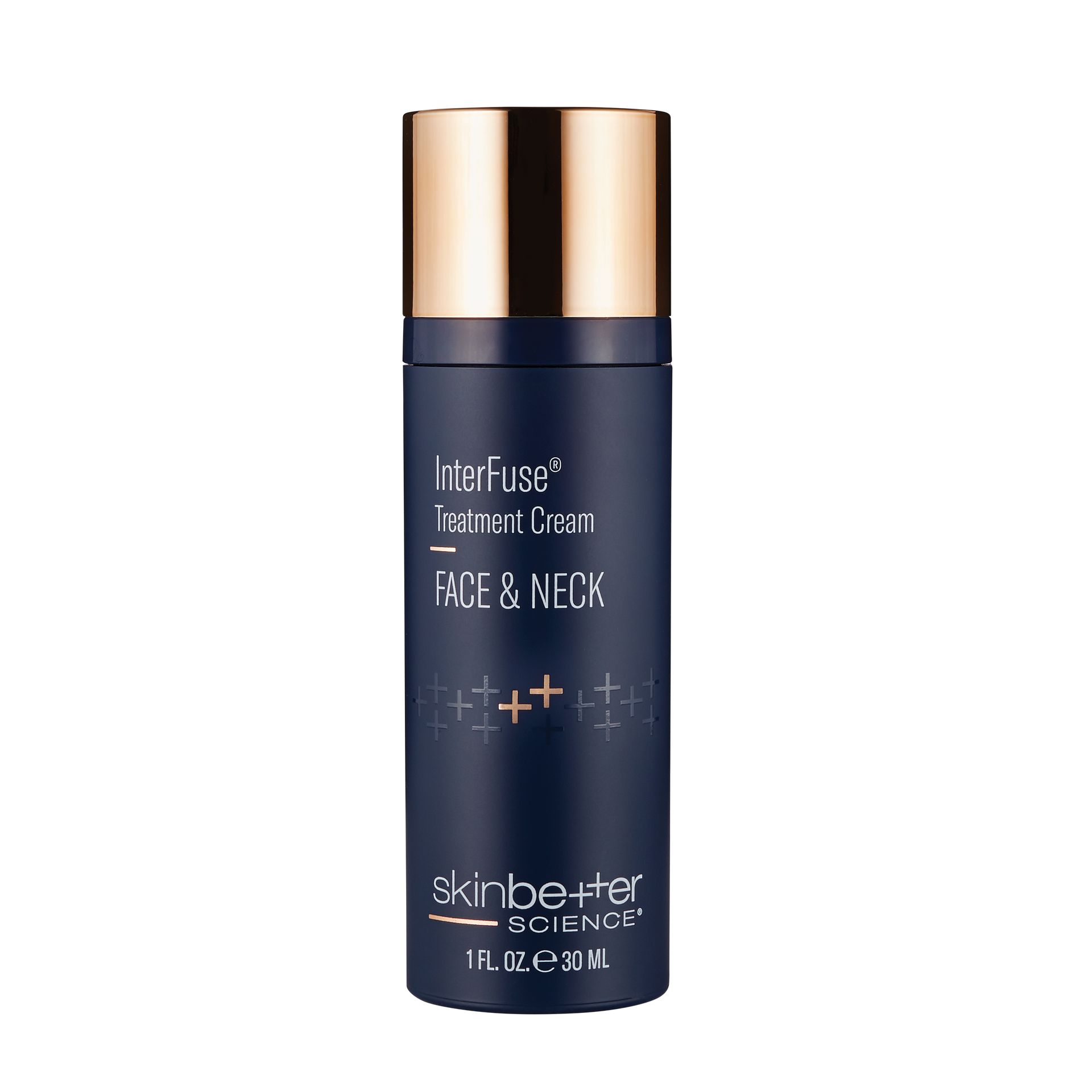 Dark blue SkinBetter Science InterFuse Treatment Cream face and neck skincare product bottle.