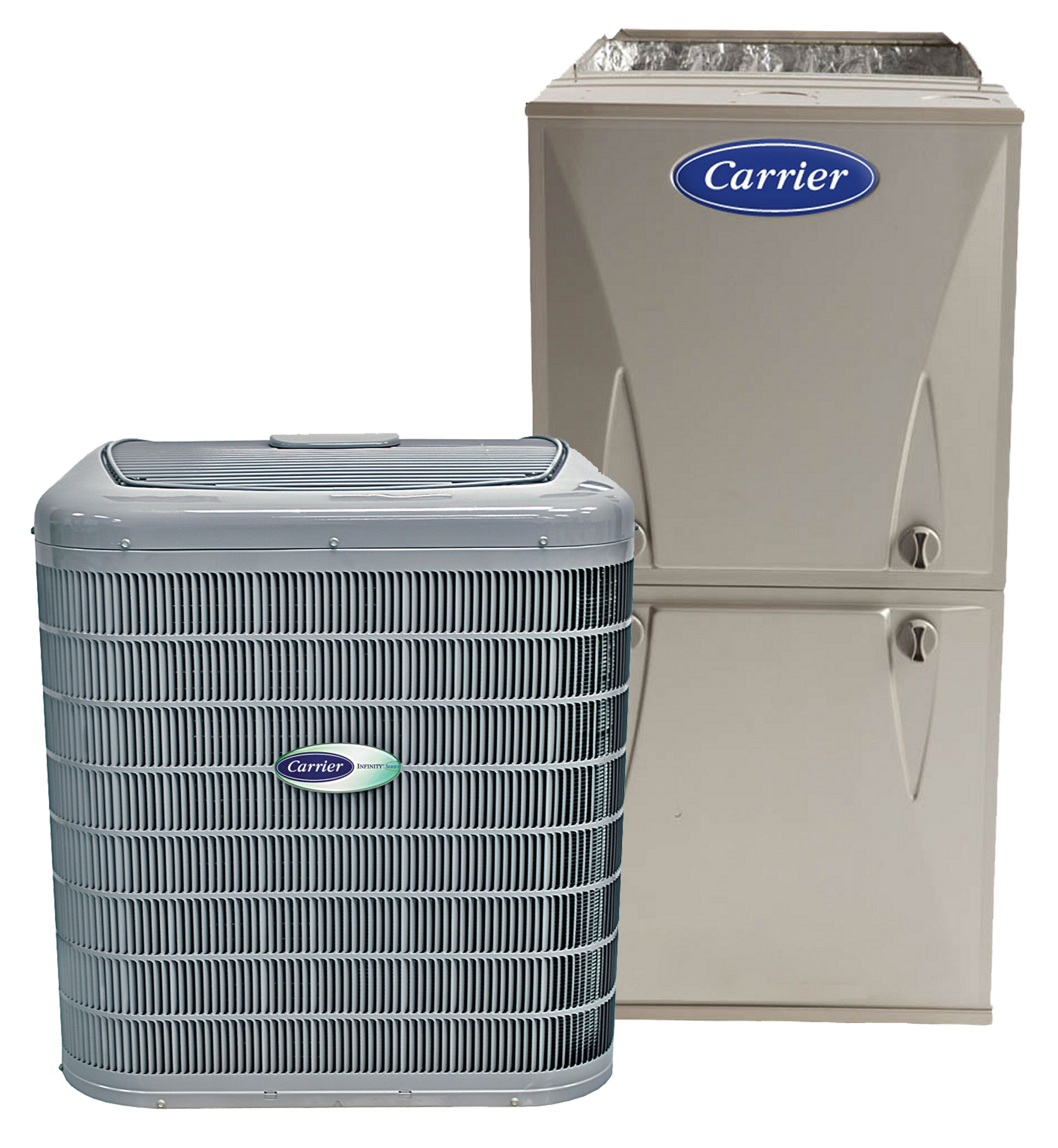 a carrier air conditioner is sitting next to a carrier air conditioner .