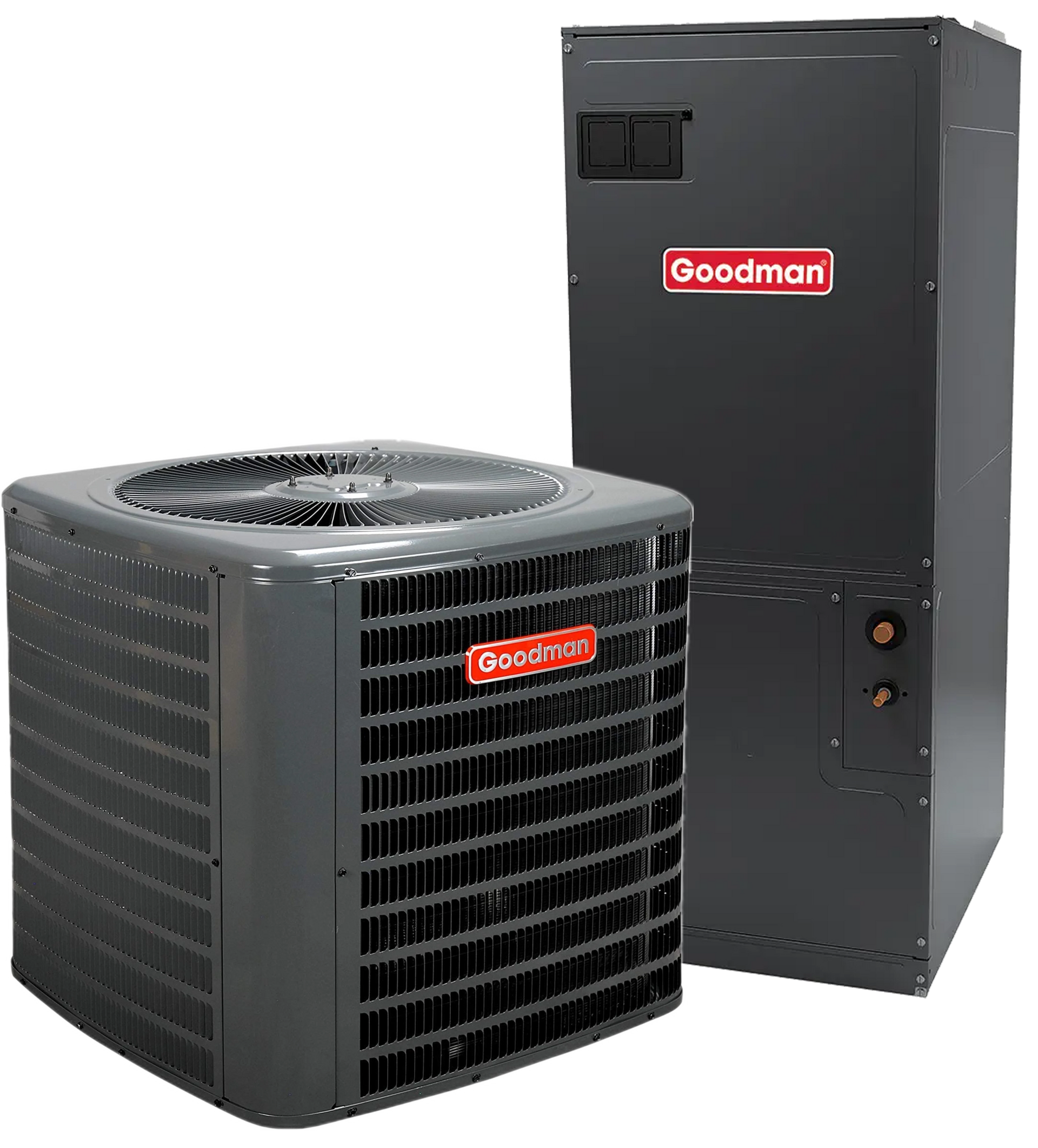a goodman air conditioner and a goodman air conditioner on a white background .