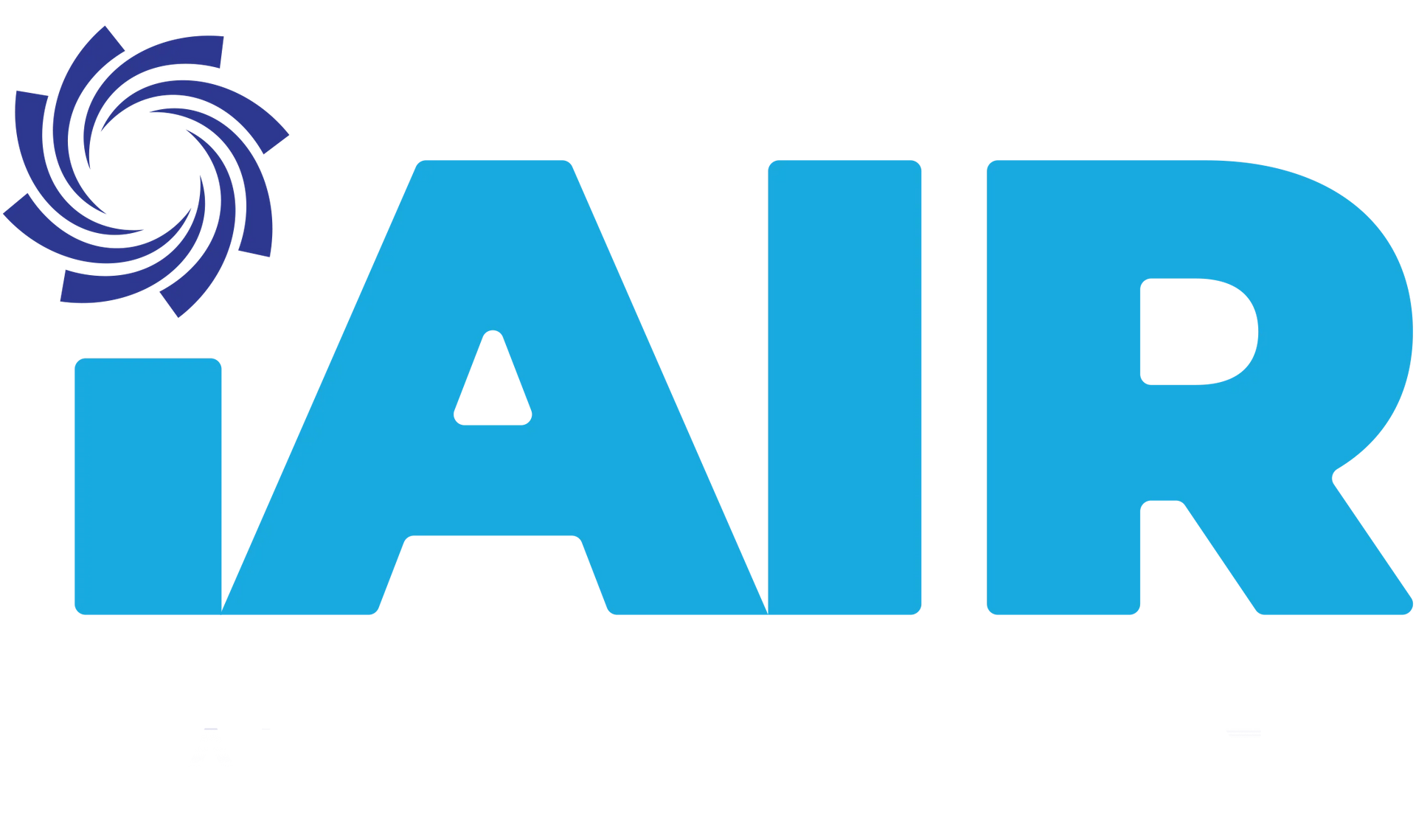 a blue air logo with a swirl in the middle on a white background.