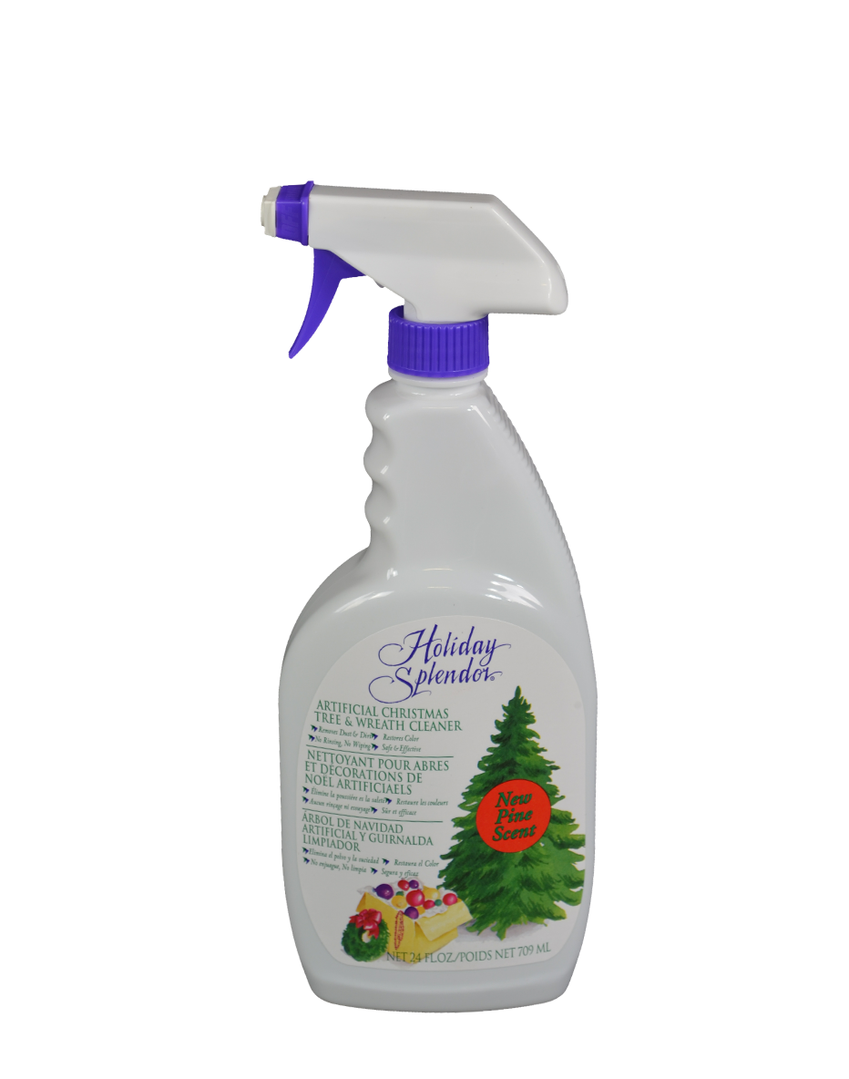 A spray bottle with a christmas tree on it
