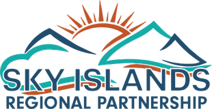 the logo for sky islands regional partnership shows a mountain and a sun .