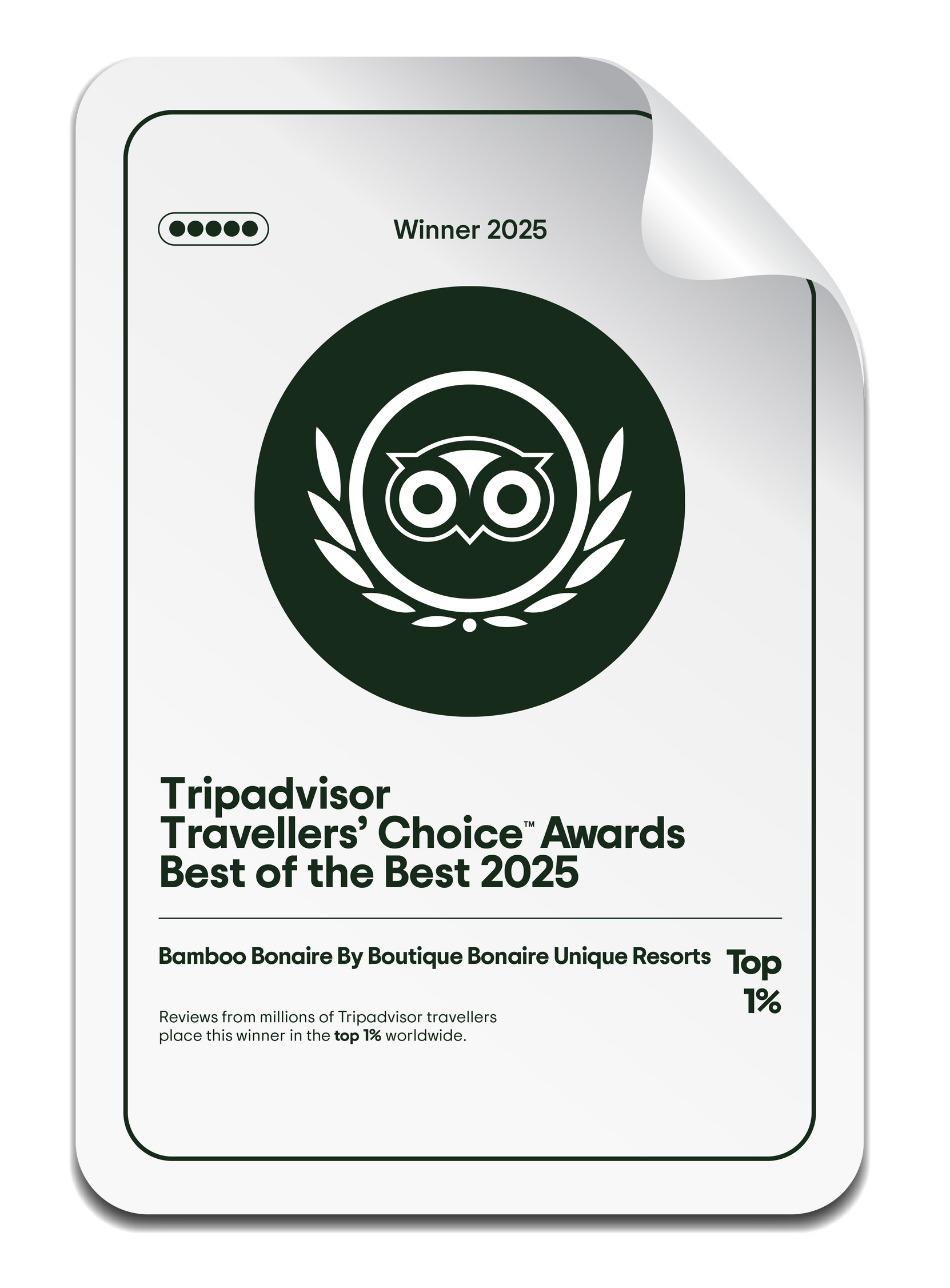 A sticker that says Winner TripAdvisor Award 2025