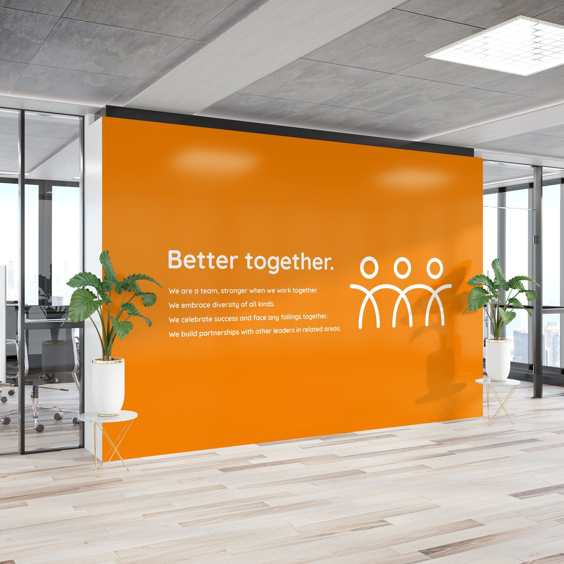 An orange wall with the words better together on it