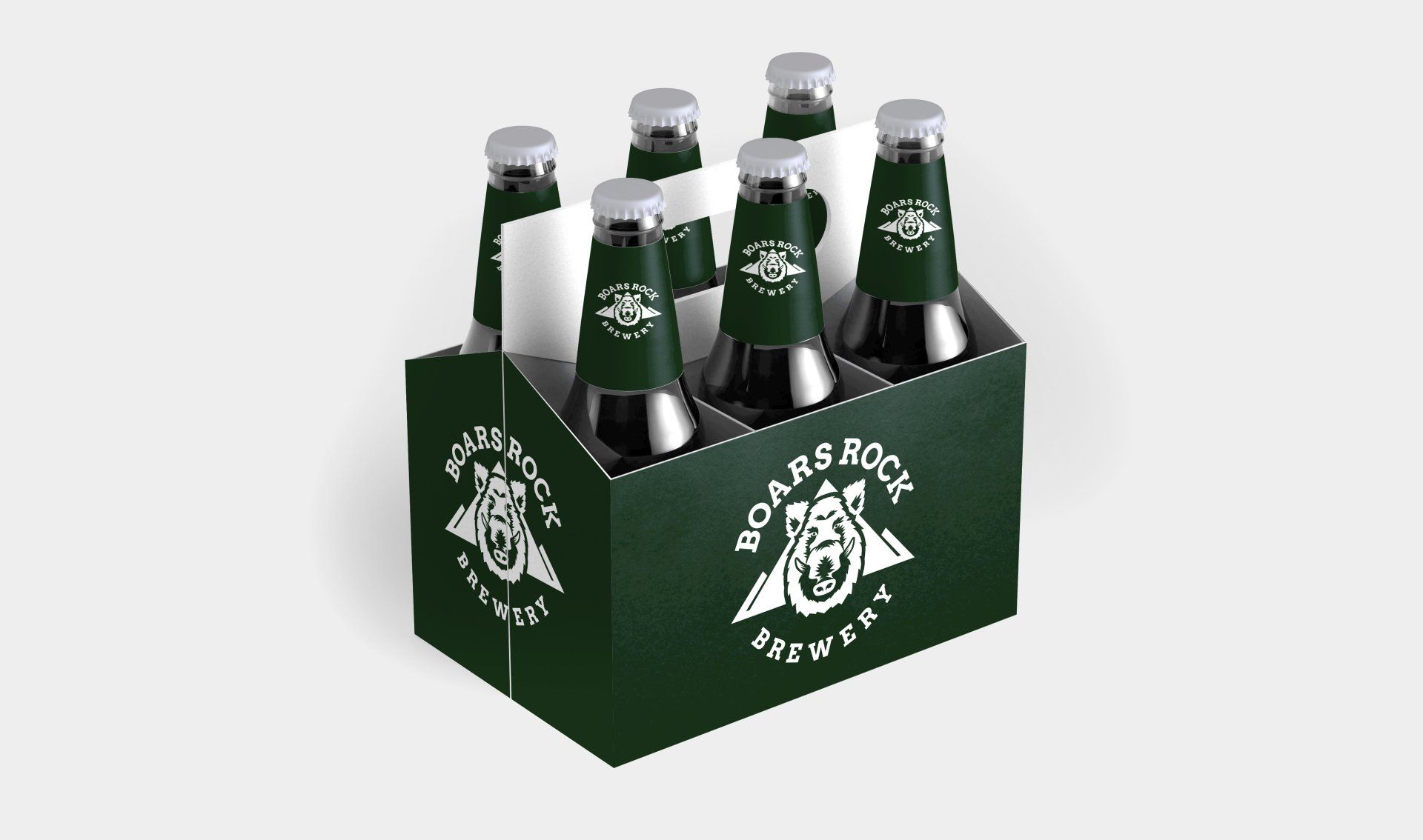 A six pack of boars rock beer bottles