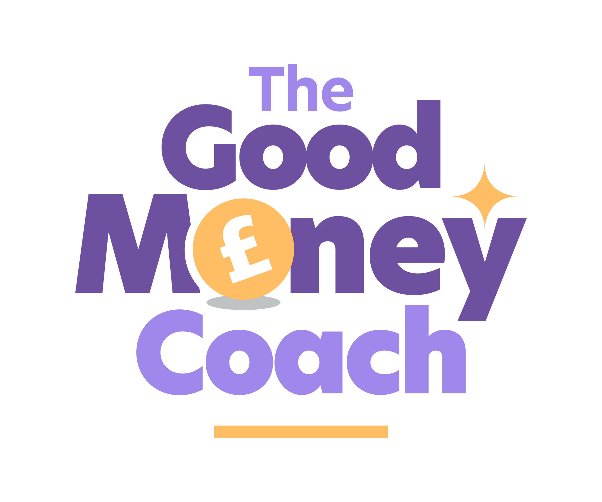 The logo for the good money coach is purple and orange.