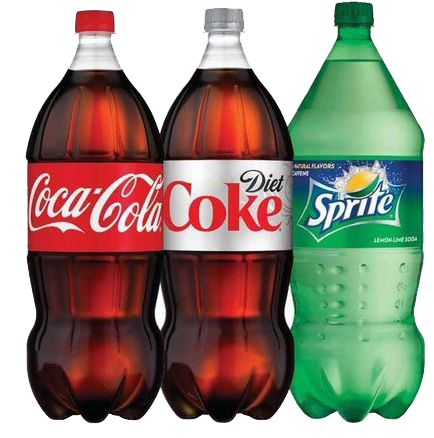 Three bottles of coca cola diet coke and sprite on a white background