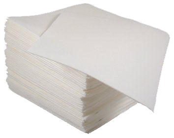 A stack of white napkins with one being cut in half