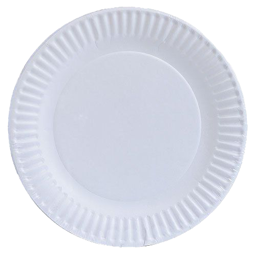 A white paper plate is sitting on a white surface.
