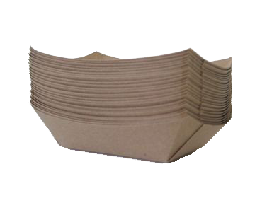 A stack of brown paper bowls on a white background