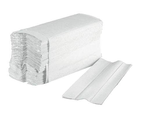 A stack of white paper towels on a white background.