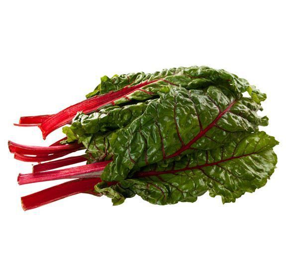 A bunch of green leaves with red stems on a white background
