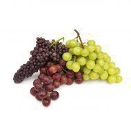 A bunch of different types of grapes on a white background.