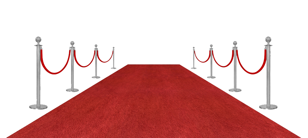 A red carpet with rope barriers along the side of it.