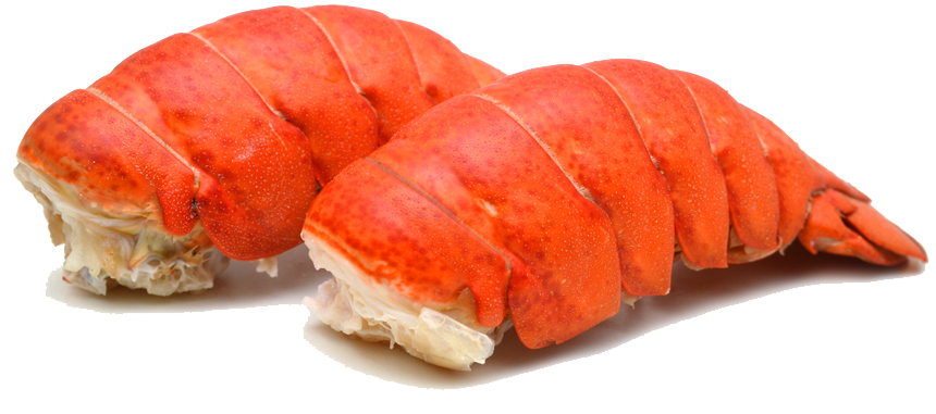 Two lobster tails are sitting on a white surface.