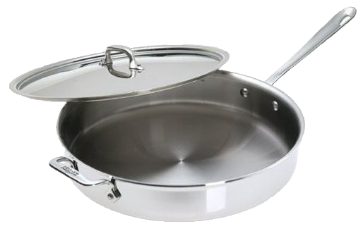 A stainless steel pan with the lid open
