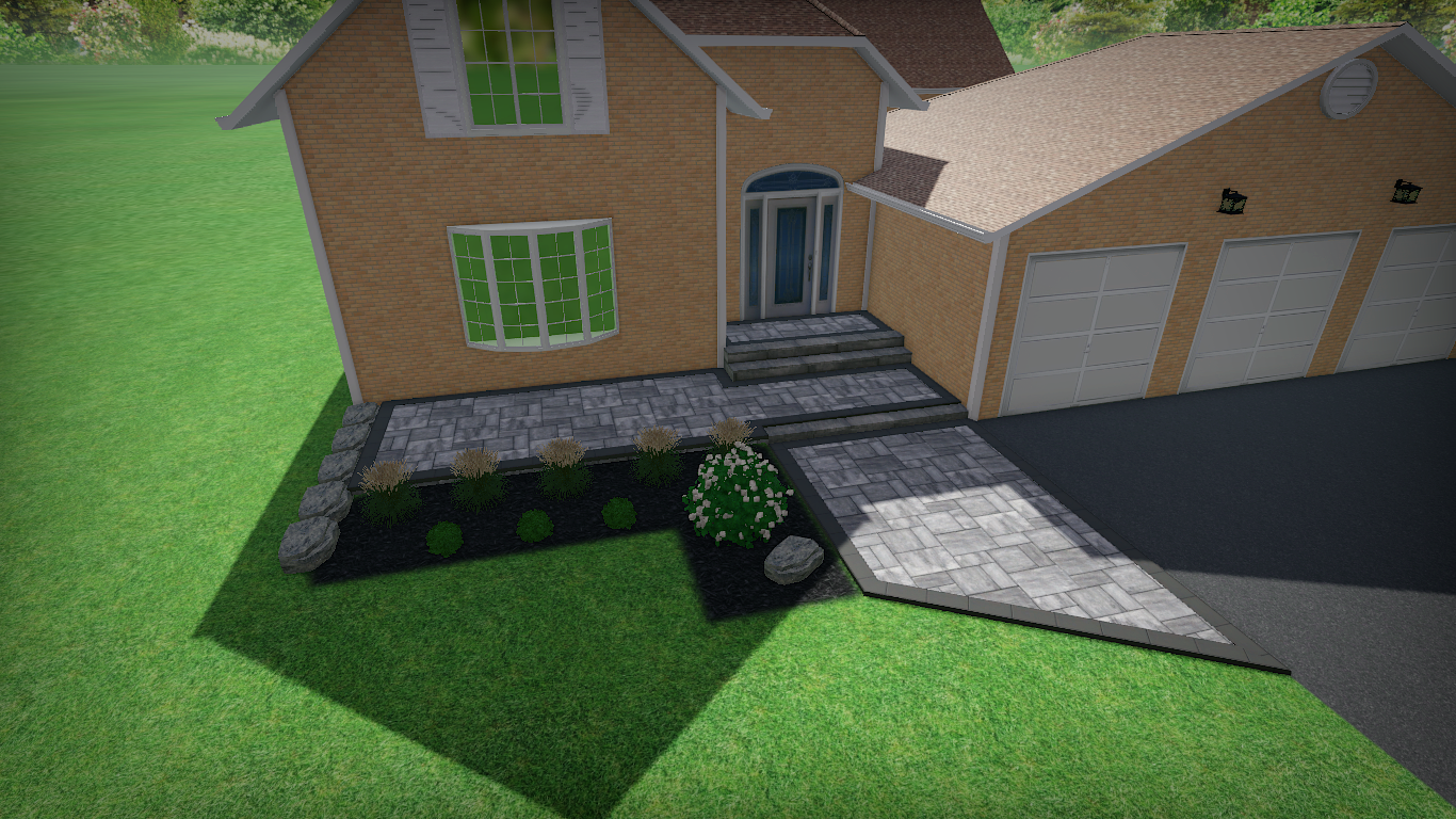 An aerial view of a house with a driveway and a lawn.