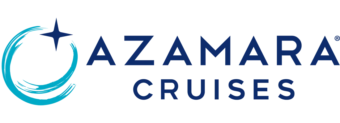 Azamara Cruises logo: a teal swirl with a dark blue star, and dark blue text.