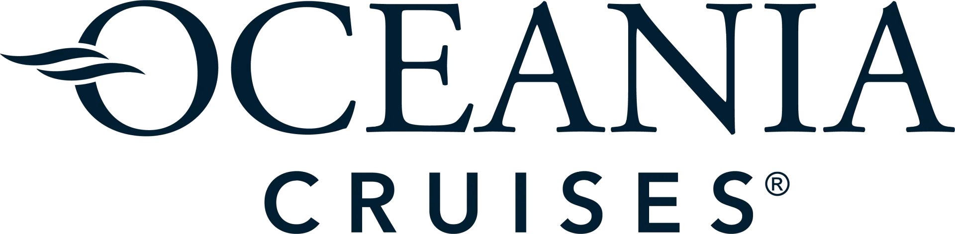 Oceania Cruises logo in navy blue with stylized compass icon