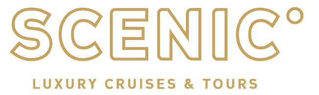 The gold logo for Scenic Luxury Cruises & Tours against a white background.