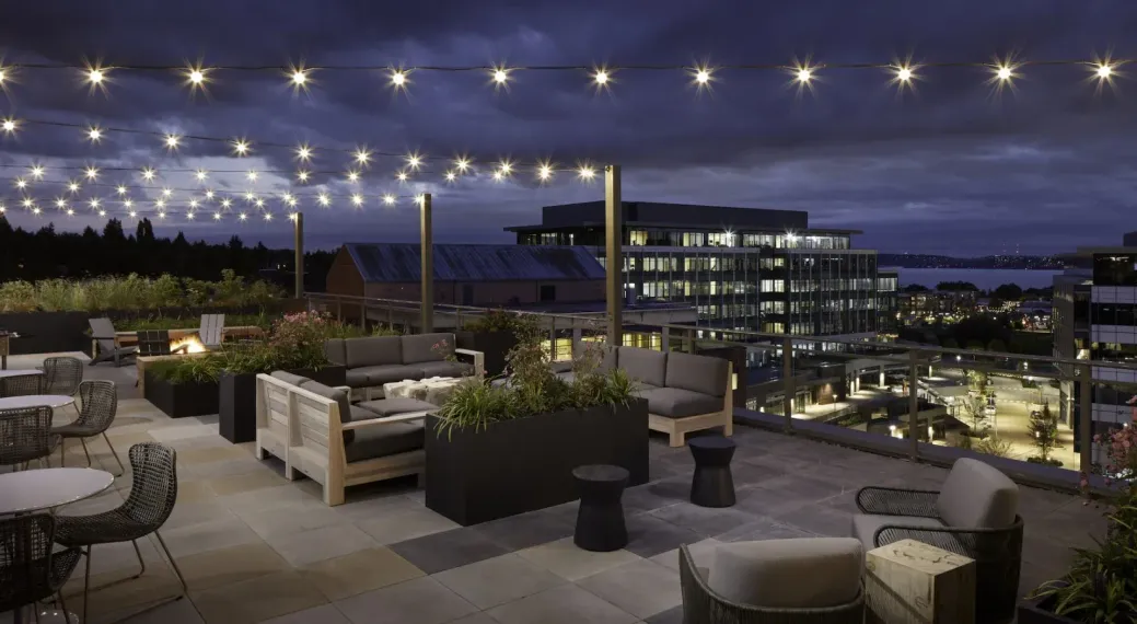 Outdoor lounge at Kirkland Urban in Kirkland, WA.