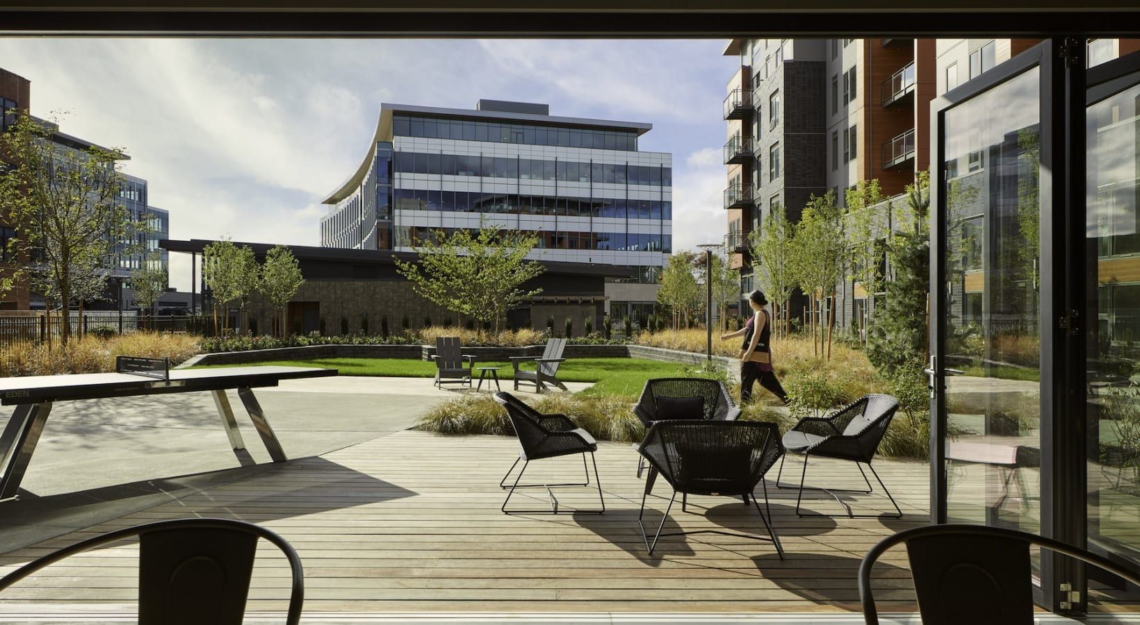 Outside seating at Kirkland Urban in Kirkland, WA.