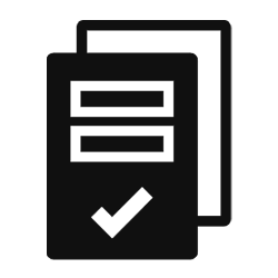 Un'icona che mostra due documenti rettangolari sovrapposti, con il documento in primo piano che presenta due linee orizzontali e un segno di spunta.