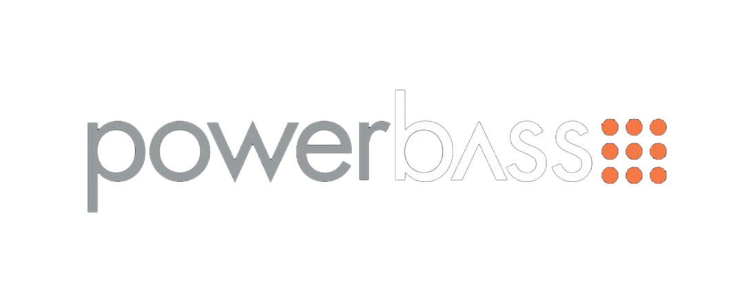 A logo for a company called powerbass on a white background