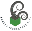 Logo for Kraken Insulators LLC: gray tentacle curling above a green box, with text "Kraken Insulators LLC."