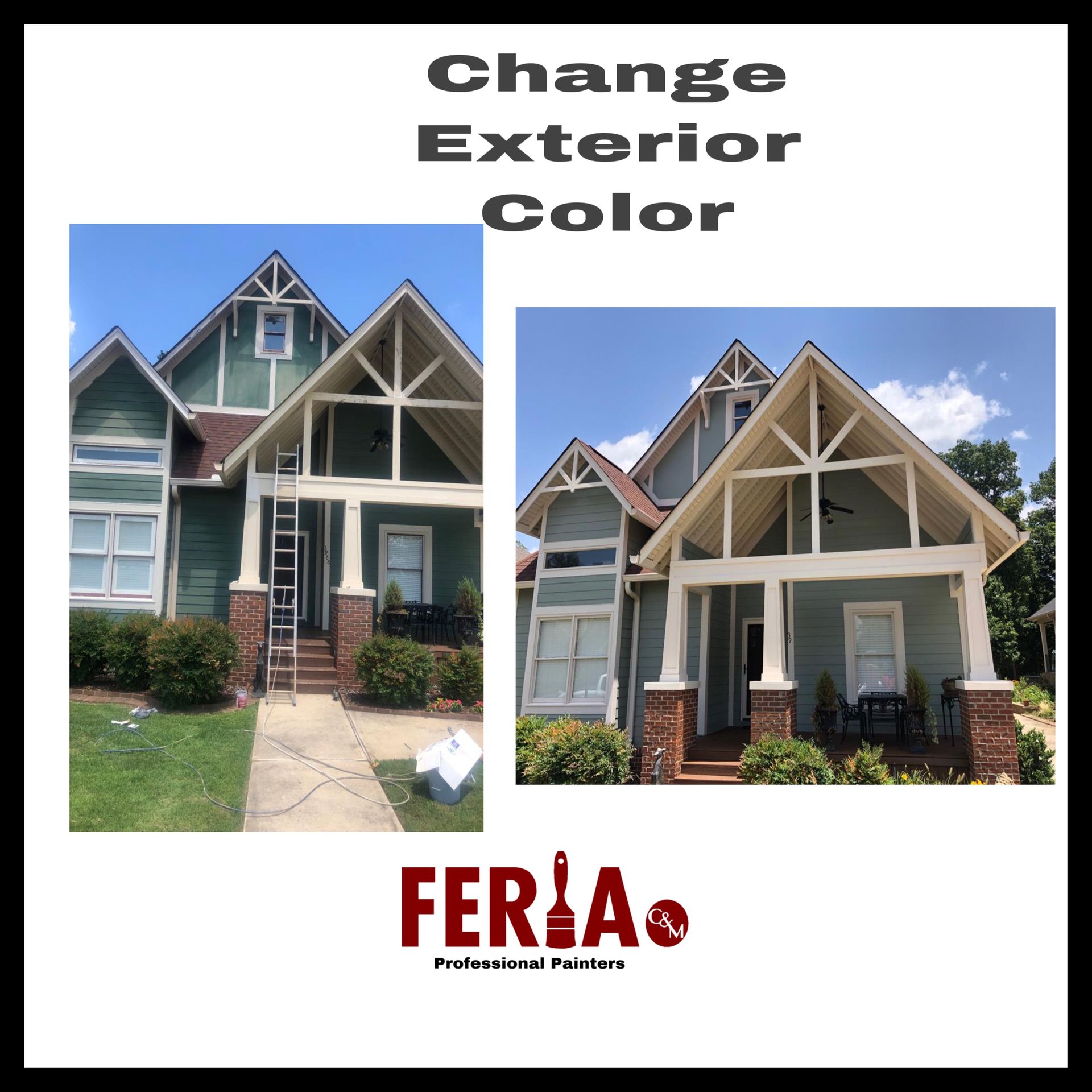 A picture of a house before and after being painted