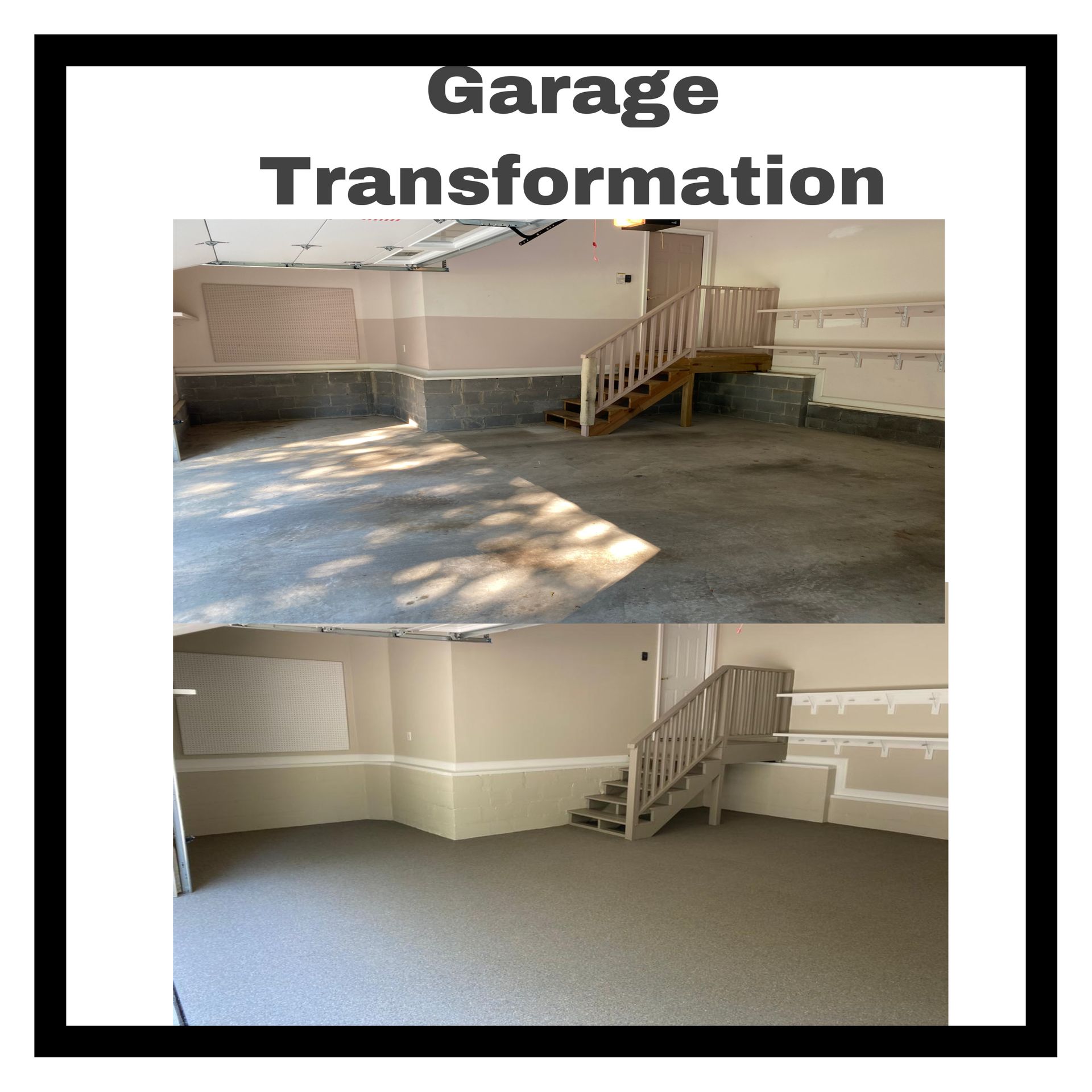 A before and after picture of a garage transformation