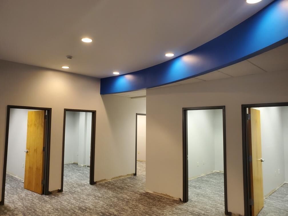 Hallway with a Blue Ceiling